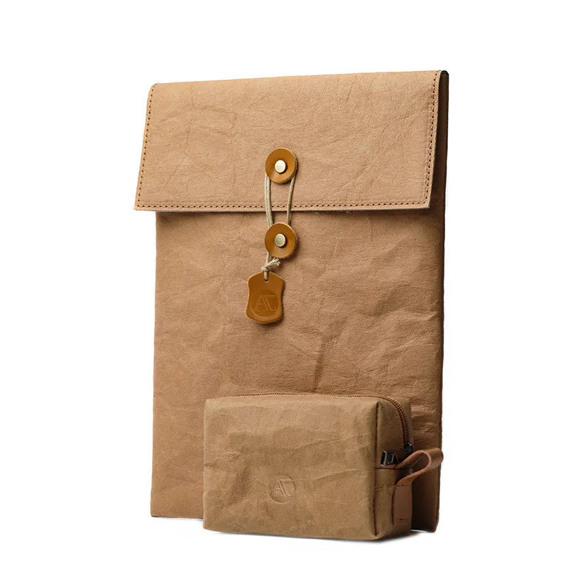 Non-magnetic notebook computer bag liner in washed kraft paper, simple style, paper yellow colour, for 13-16 inch laptops