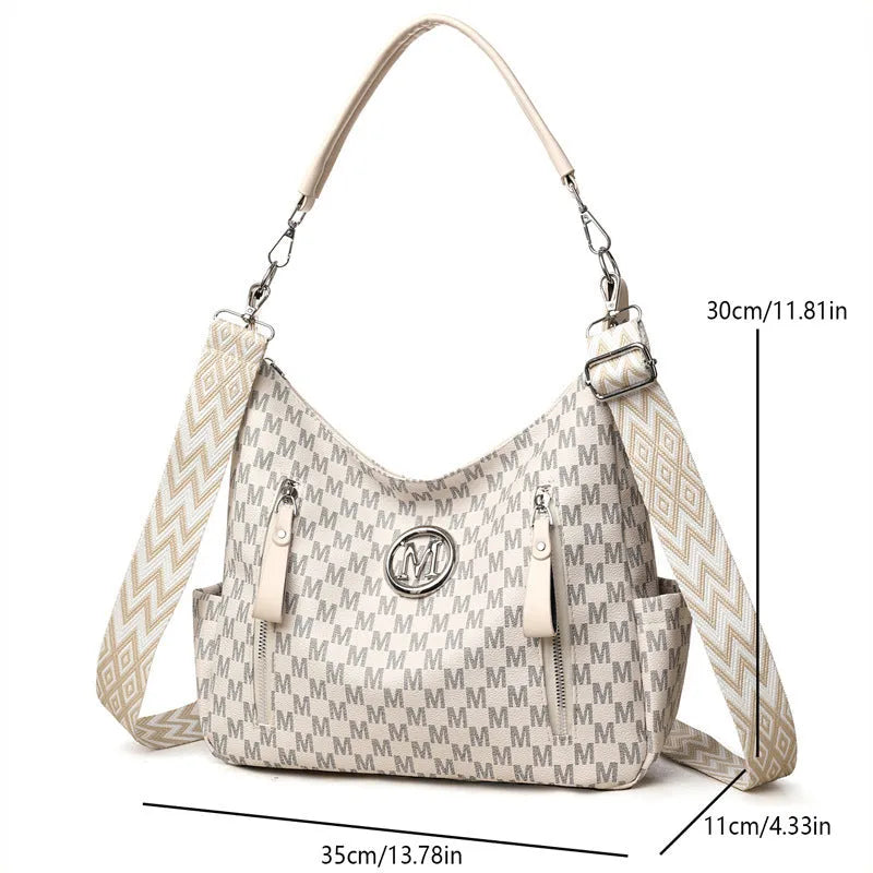 Retro simple printed shoulder messenger bag in milky white colour with double connector strap