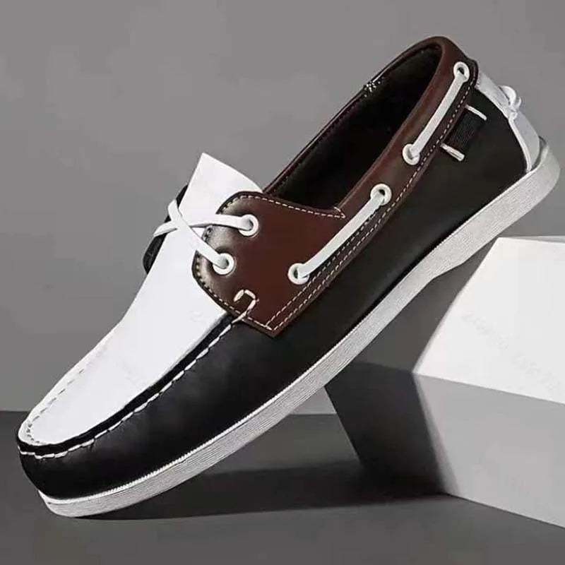 Men's British-style casual shoes with artificial PU uppers in flat-heel design