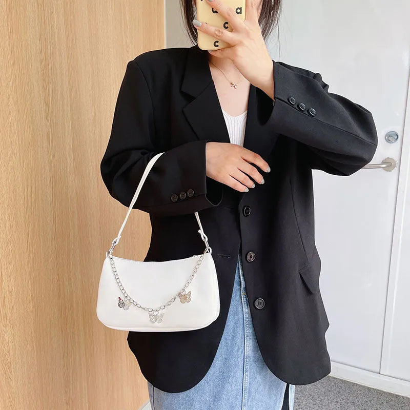 Women's fashion butterfly chain underarm bag in horizontal square shape with adjustable strap