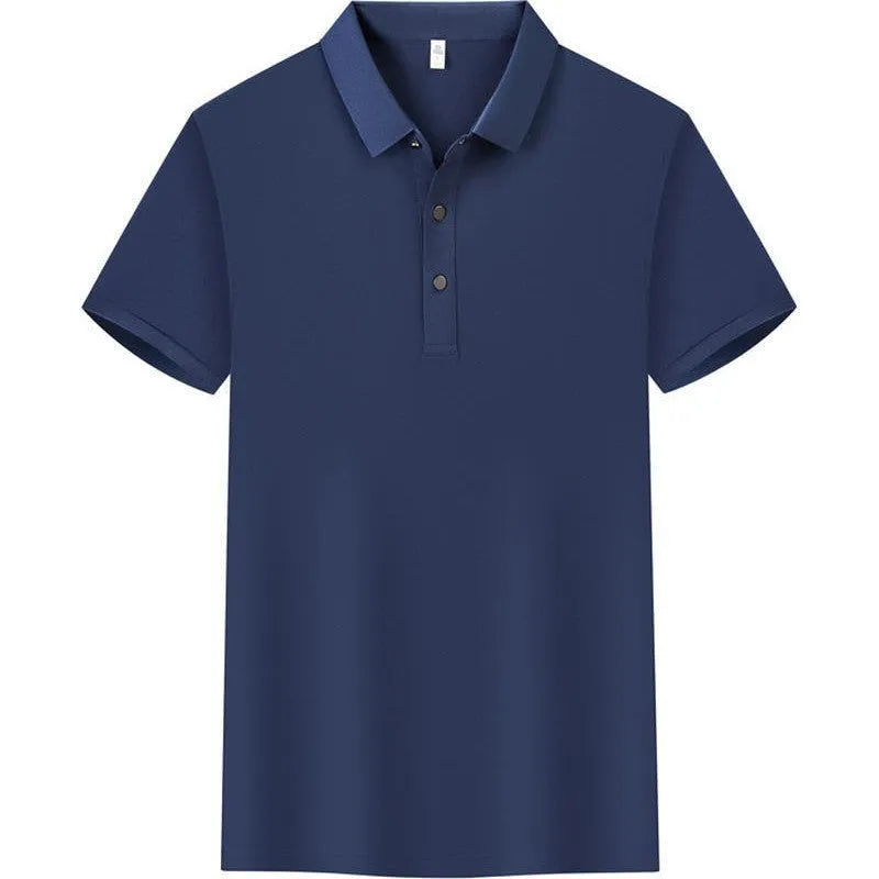 Thin pearl cotton polo shirt overalls with short sleeves in straight cut, shown in medium blue colour.