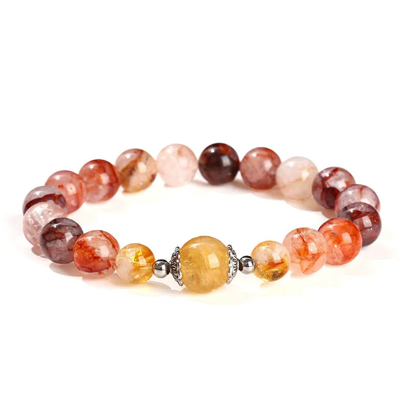 Handmade crystal bracelet with red sealant flower citrine lucky bead and geometric design