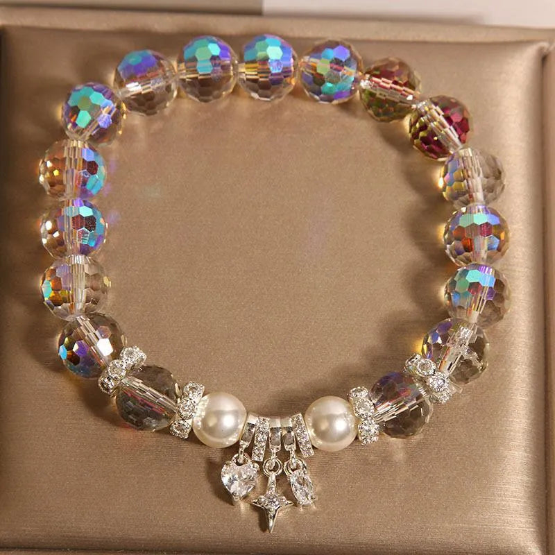 Colorful metal bracelet for women with small love water drops and eight-pointed star details in light luxury minority style