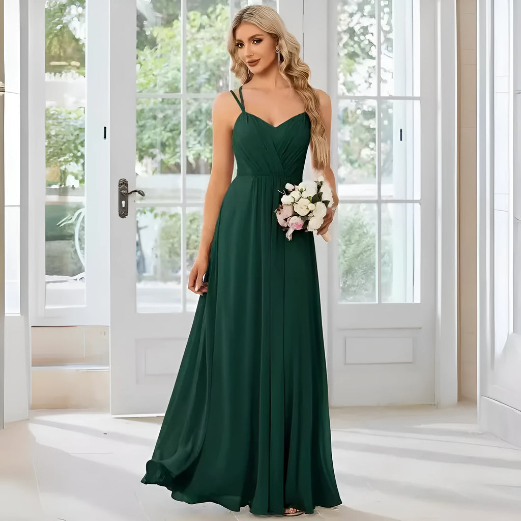 Women's sleeveless A-line maxi dress with long pleating detail in solid colour