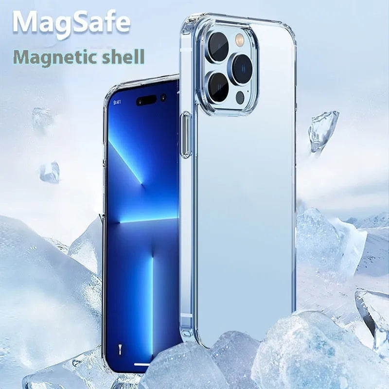 Magnetic transparent PC phone case for iPhone with all-inclusive drop-resistant airbag edges