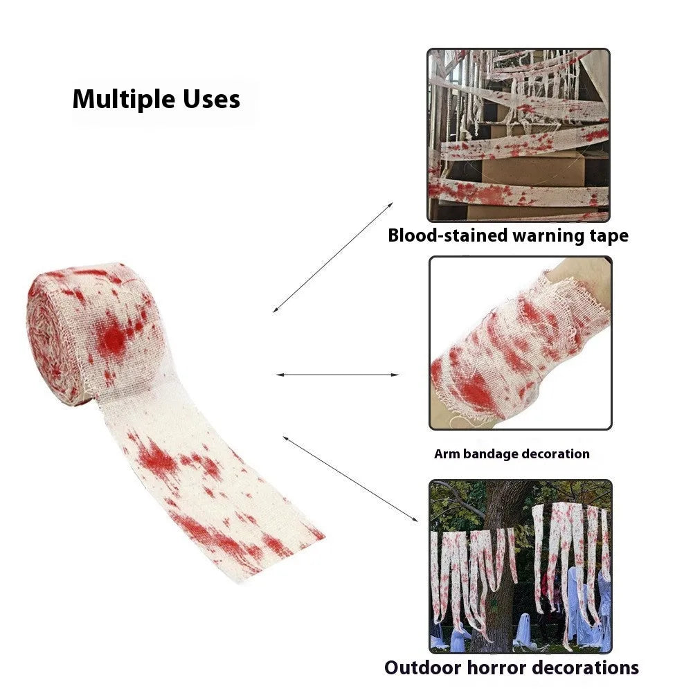 Halloween bloody horror dyed gauze bandage in red or white colour, 8cm width polyester material
