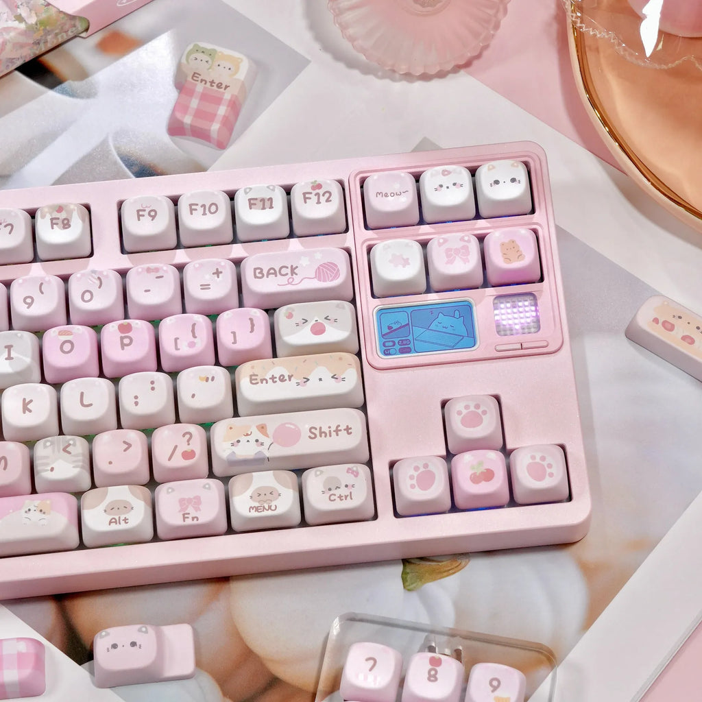 Pink MOA height mechanical keyboard key caps with cartoon design on all five sides