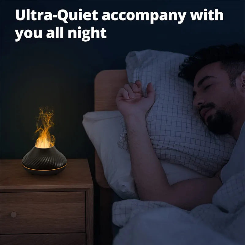 Beige and black USB-powered aroma diffuser with colour-changing LED light and water mist output