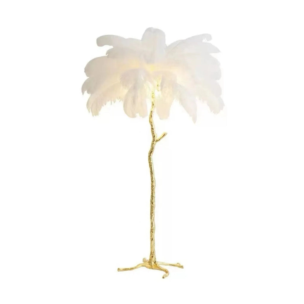 170cm tall decorative floor lamp with resin feathers in dark green, pink or white colours