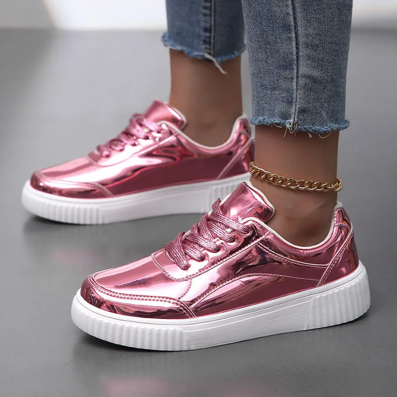 Rose gold glitter platform sneakers with sequin detailing and thick sole
