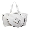 Black one-shoulder yoga storage bag showing large capacity and casual design