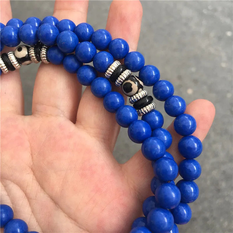 Lapis lazuli multi-circle bracelet with Tibet beads, 8mm bead size, modern simplicity style