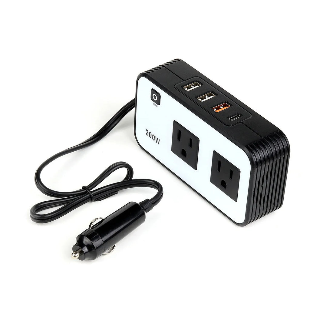 200W car inverter with double American standard socket and QC PD fast charging ports