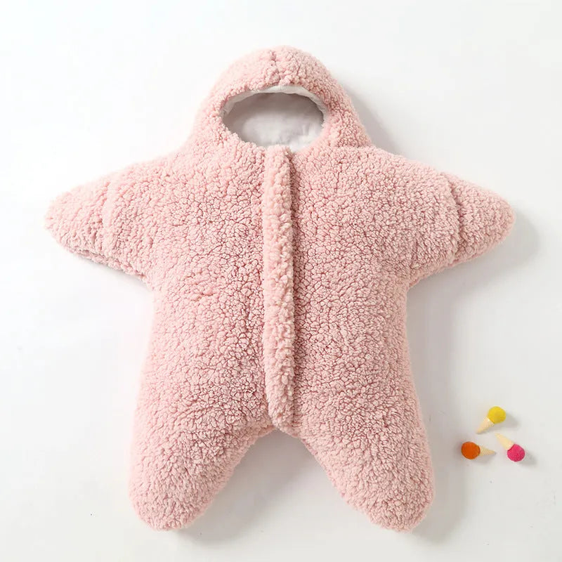 Cashmere and cotton baby sleeping bag with hood and zip closure in pink colour for newborn winter warmth