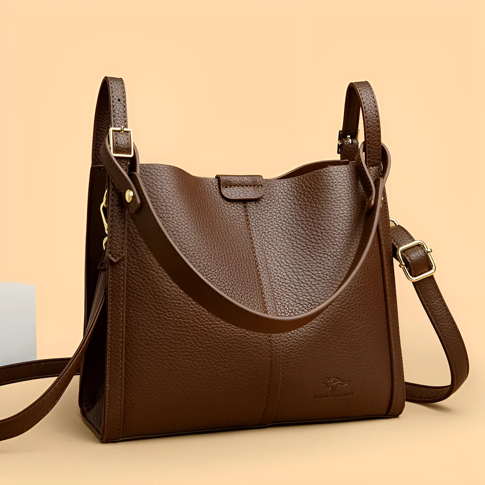 Vertical square ladies shoulder bag in soft PU with internal organisation compartments