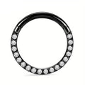 Seamless stainless steel nose ring with a central diamond decoration, shown in gold and rose gold finishes.