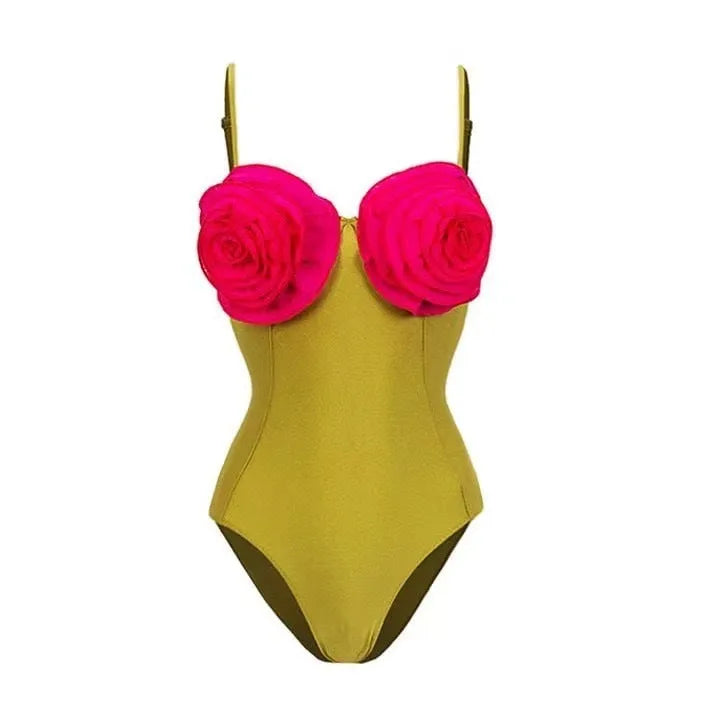 Solid colour women's one-piece swimsuit on a mannequin, showing hollow-out cut design and separate skirt option.