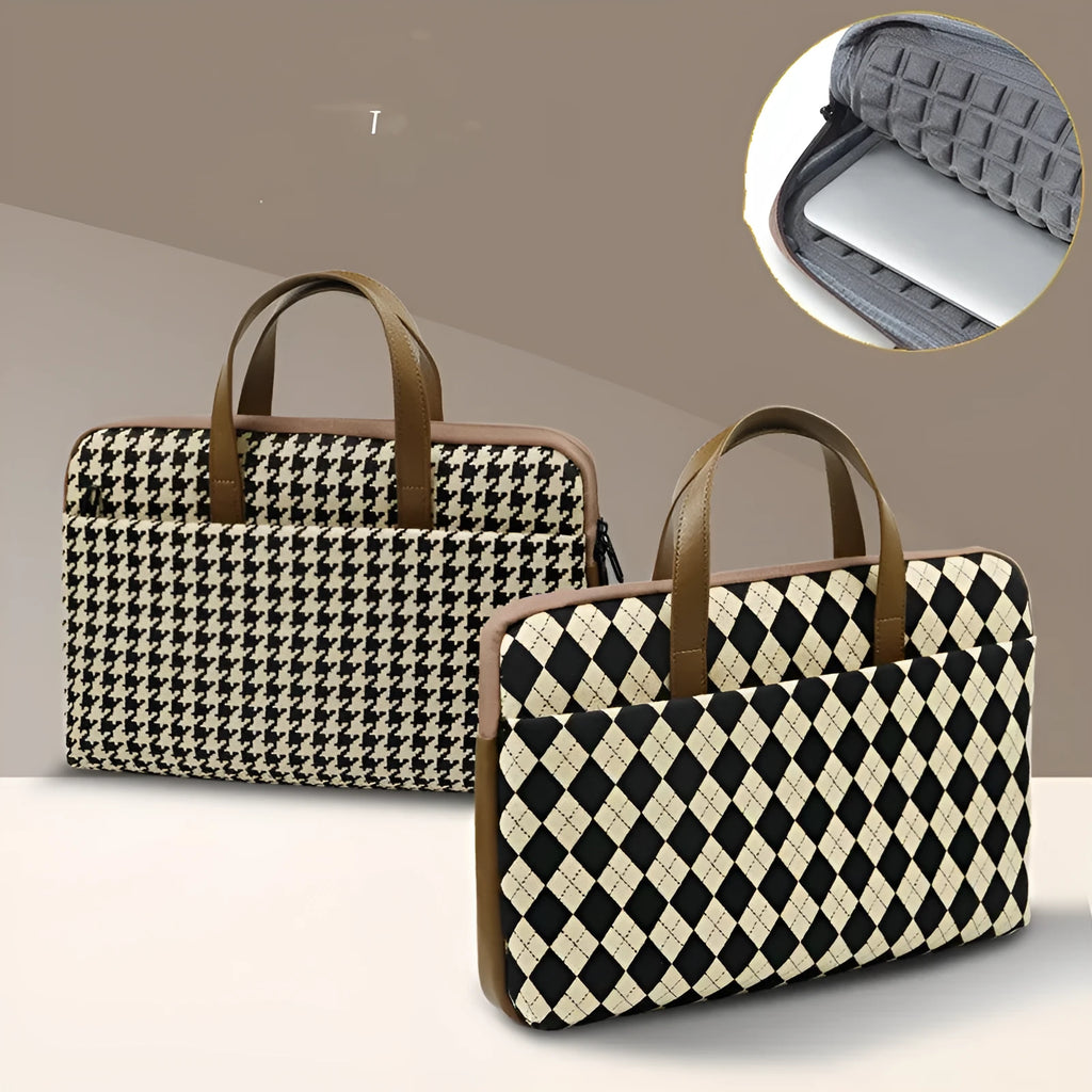 Diamond Lattice protective laptop sleeve with zip closure and leather handle for 13 inch notebook