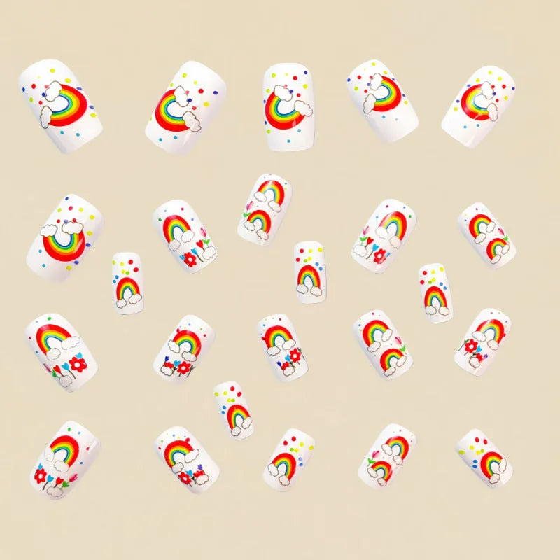 Rainbow nail tip patch set with jelly glue and roll strips in Y640 colour for spring summer manicure