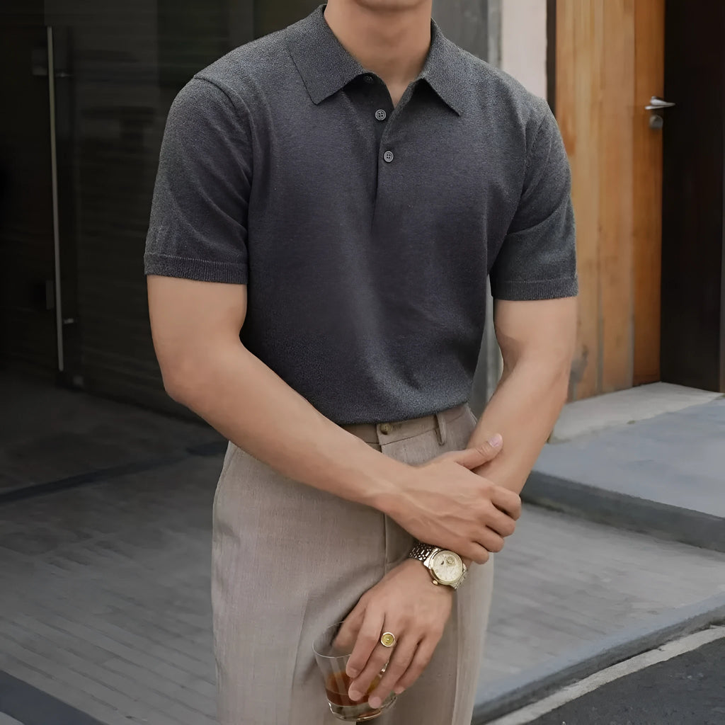 Men's cotton ice silk polo shirt with classic collar and short sleeves in multiple colour options