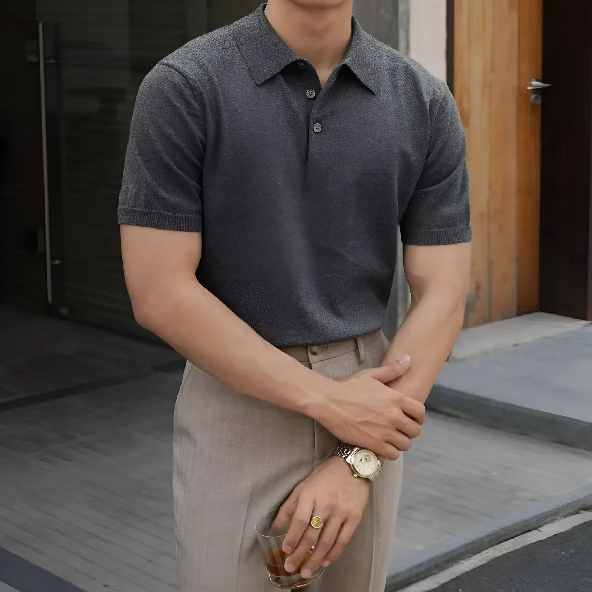 Men's cotton ice silk polo shirt with classic collar and short sleeves in multiple colour options