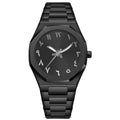 Men's business casual quartz watch with steel belt strap and 10mm thick case in black and silver colour options.