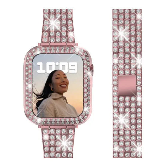 Apple Watch case with double diamond glass and peep-proof privacy screen in rose gold colour.