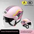 3C certified universal half helmet for motorcycles with a flip-down dual-mirror visor on an ABS shell.