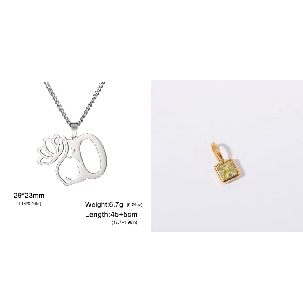 Gold electroplated stainless steel necklace with a cross chain and a letter 'A' pendant on a white background.
