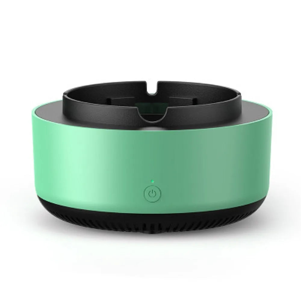 Grey electronic air purifier ashtray with cigarette butt grooves and air filtration system