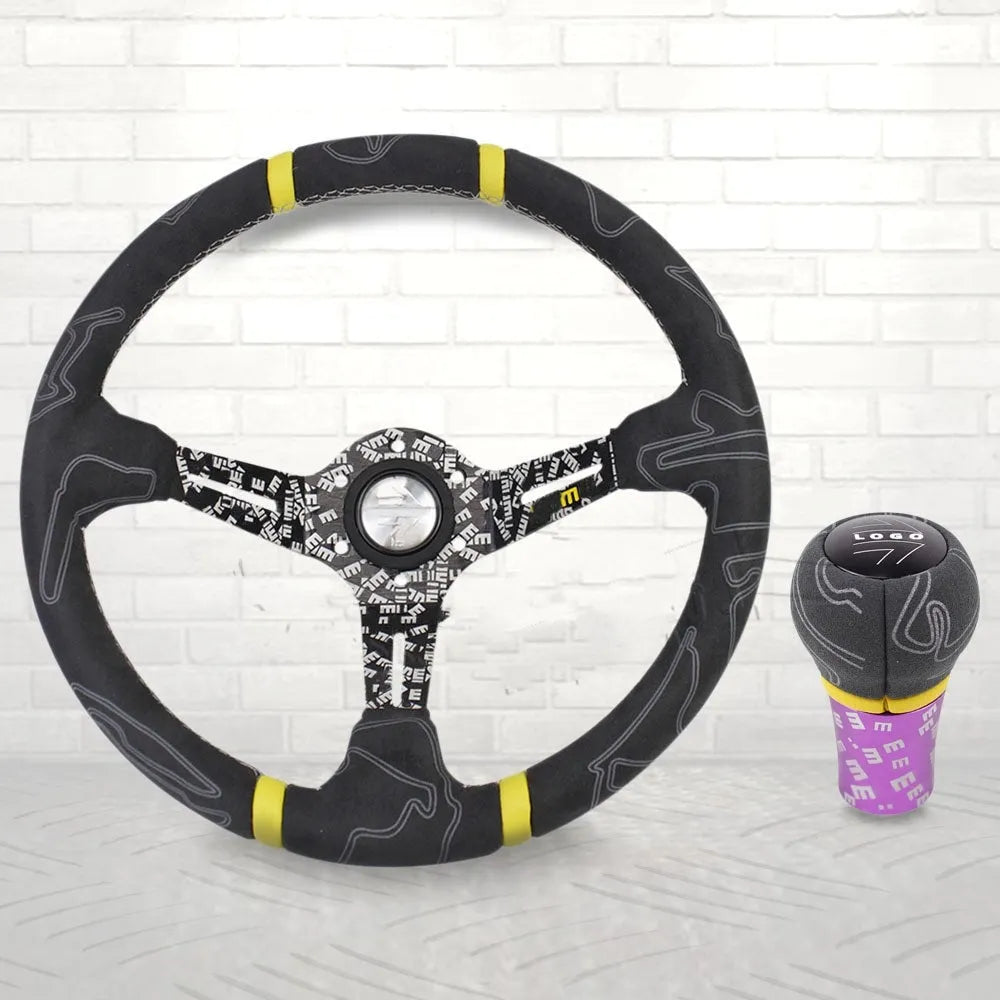 Matte leather graffiti 14-inch modified steering wheel black alloy universal fit