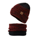 Fleece-lined thickened warm hat with neck warmer in black, dome crown style