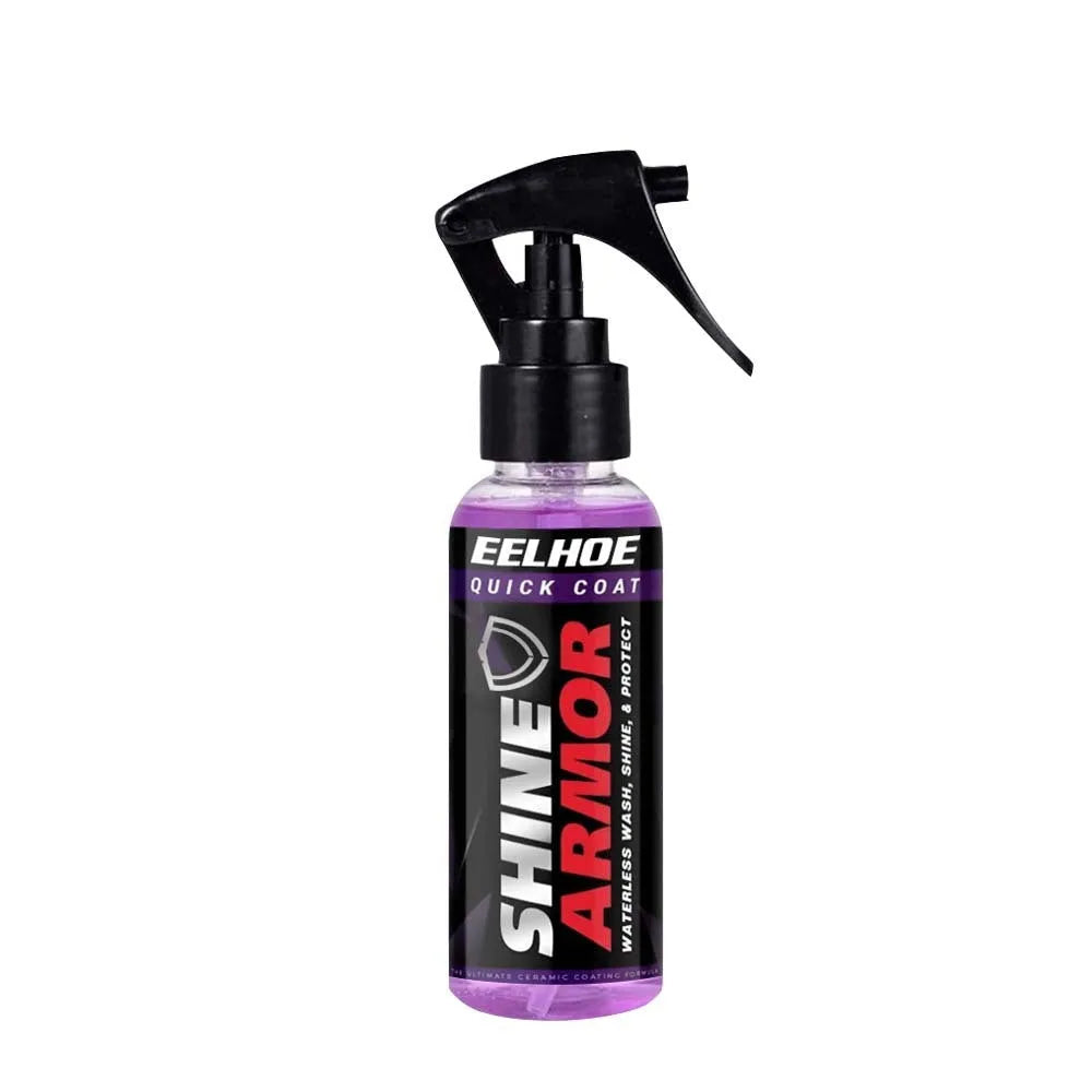 Purple car coating spray bottle labelled as a microplated crystal nano coating agent.