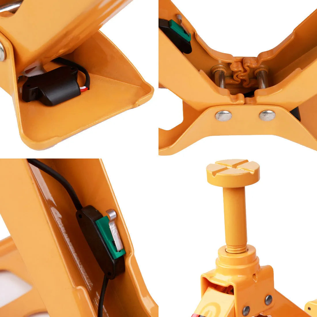 Yellow steel car jack set with electric wrench for automotive tyre changes