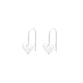 Silver glossy 3D heart-shaped earrings with Korean style hooks on a white background.