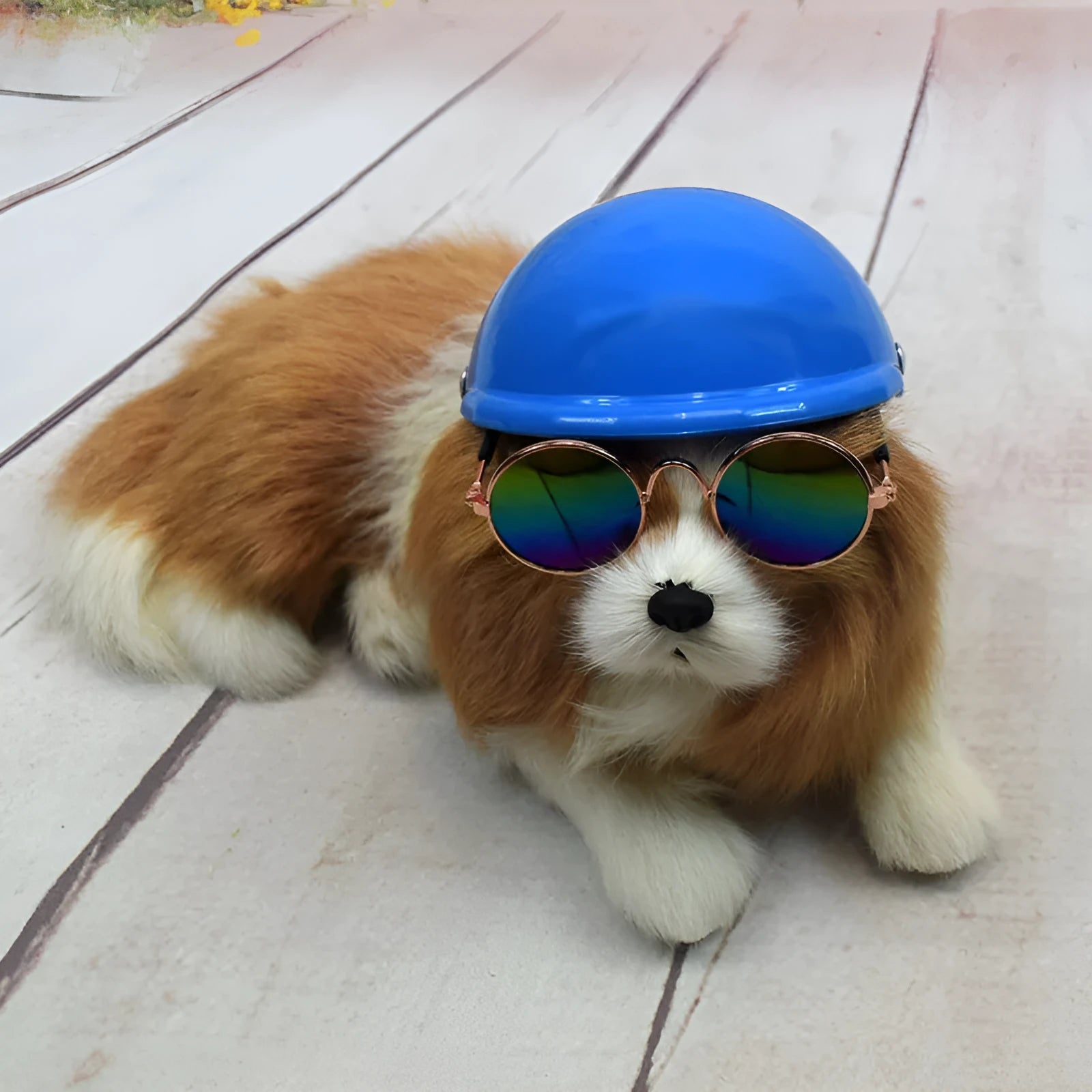Plastic dog motorcycle helmet in pink, white, black, yellow, blue, orange or purplish red with three size options