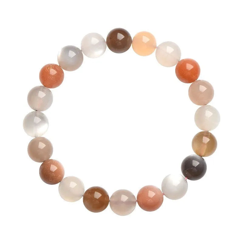 Unisex moonstone bracelet with colourful moonlight 8mm beads on a white background.