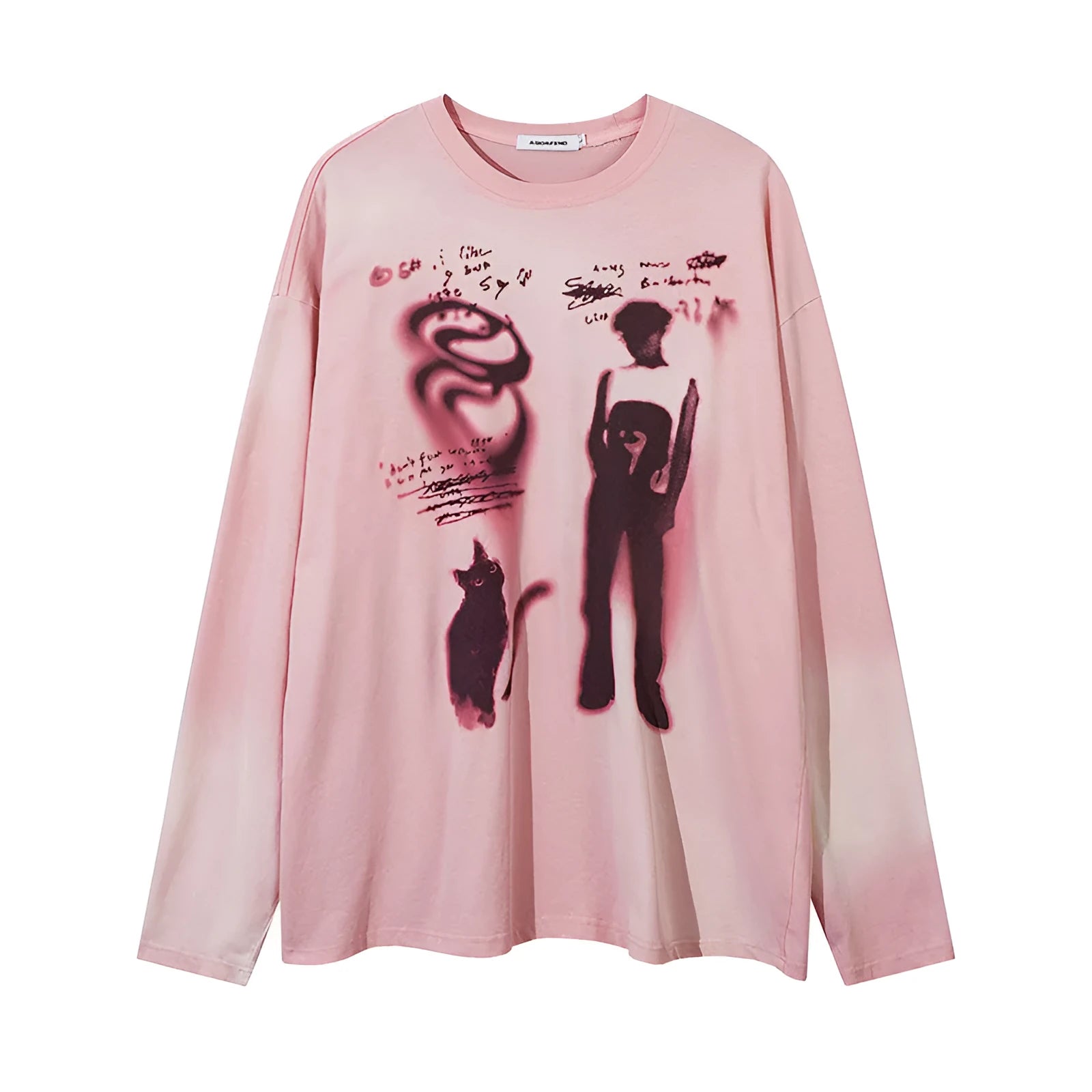 Women's dark grey loose-fit cotton pullover top with drop-shoulder long sleeves
