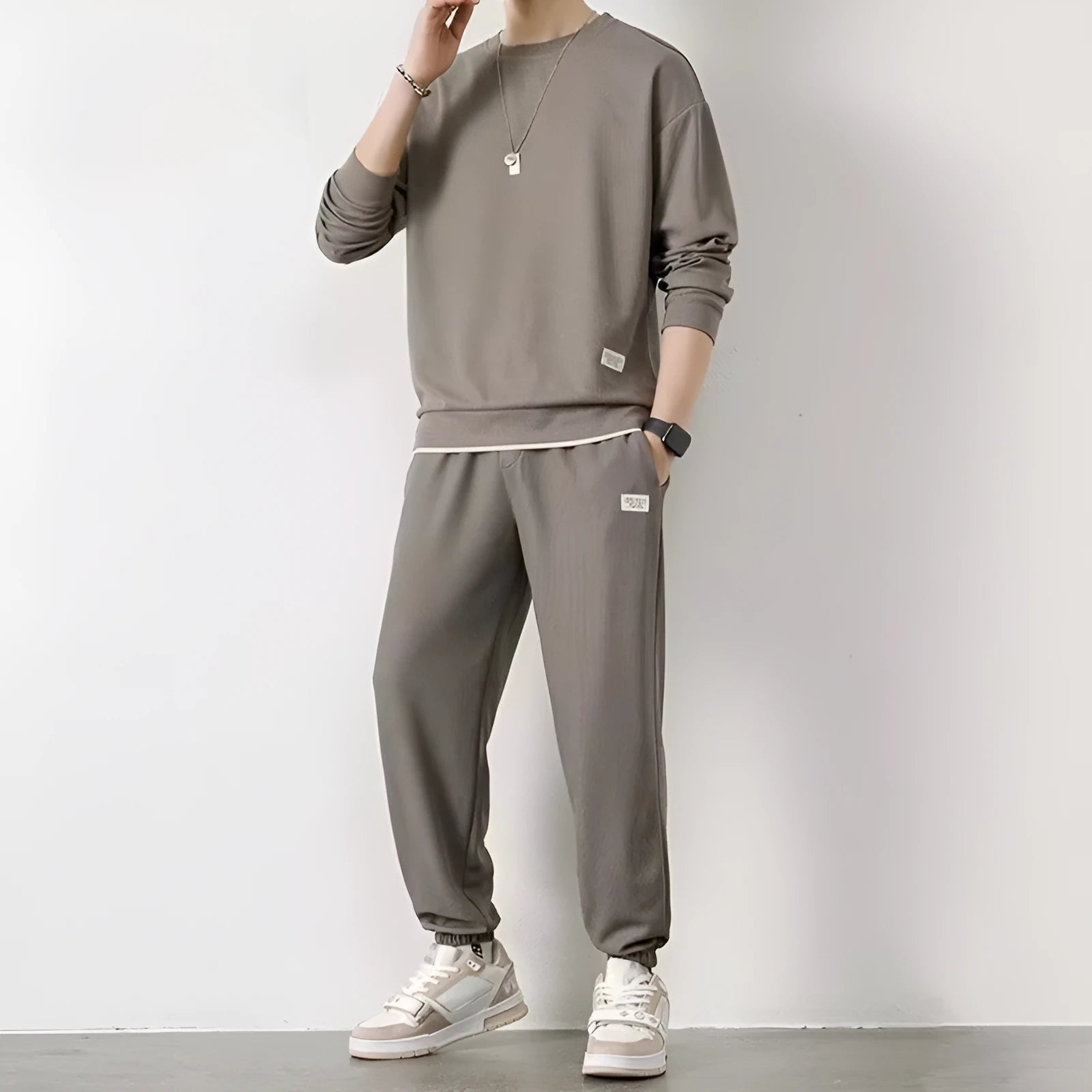 Long-sleeved waffle tracksuit set in nine colours, sizes L to 5XL, chemical fibre blend.