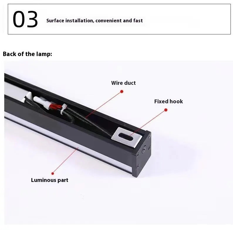 An 80cm long black aluminium LED wall lamp strip with a PC shade, shown mounted.