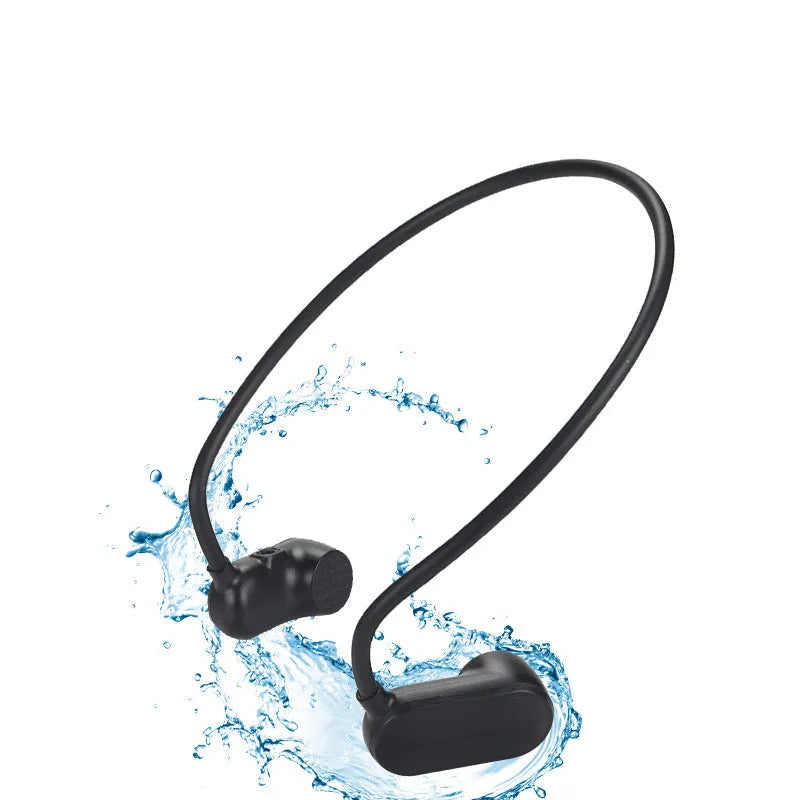 Waterproof MP3 sports swimming earphones with push-button controls on a 20cm unit.
