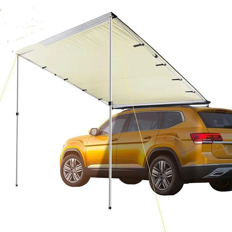 Black glue waterproof two-bedroom camping tent with aluminium poles set up outdoors.