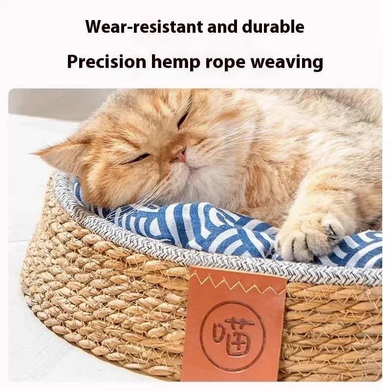 Rattan woven cat nest cage bed available in small, medium, large, and extra-large sizes.