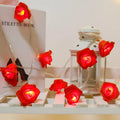 PE rose flower light string with 20 LED roses in white and pink on a dark background, 3 metre length for romantic decor