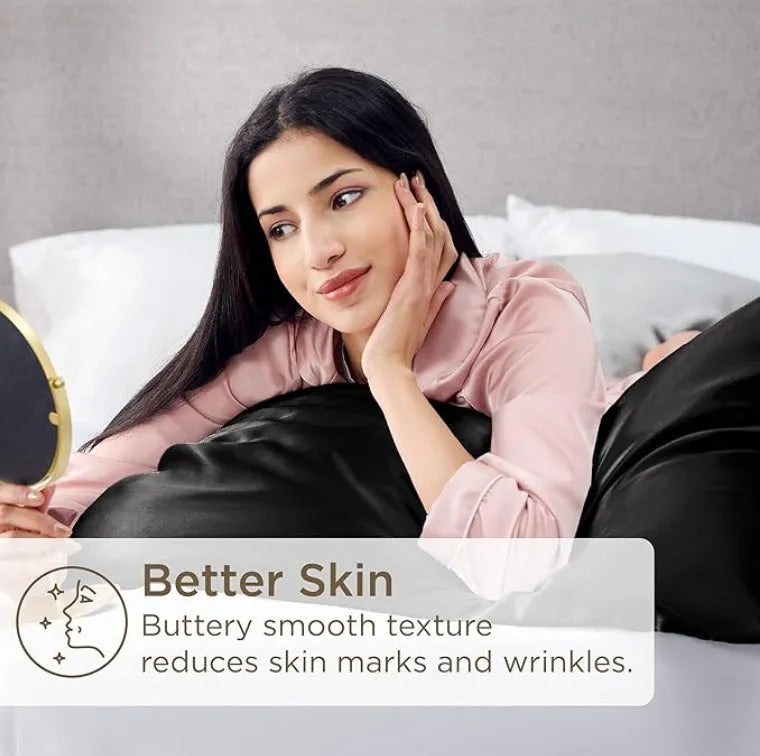A pair of solid colour satin pillowcases made from polyester fibre, shown in one of 13 available colours.