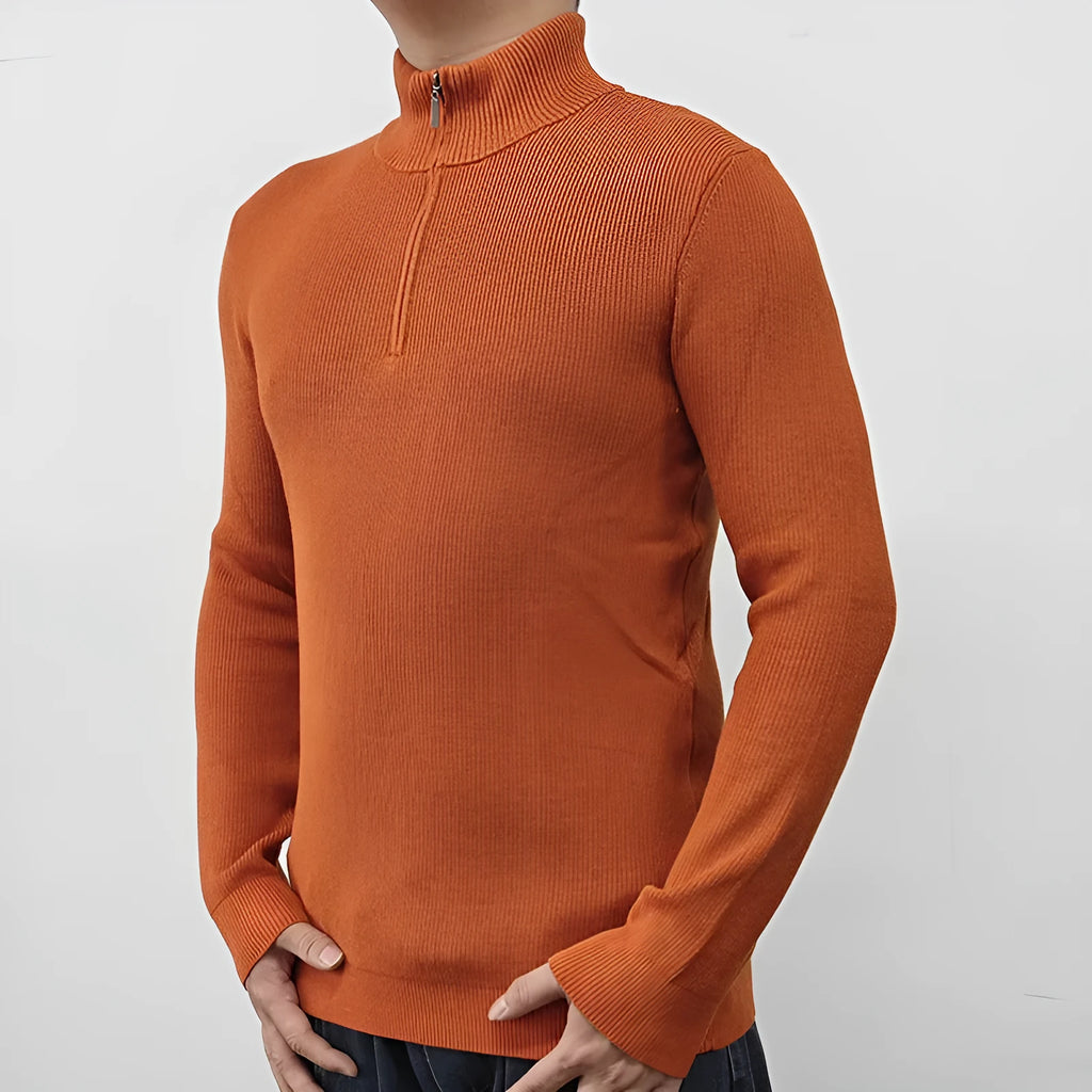 Men's American-style half-turtleneck zipper sweater in cotton blend polyester fabric