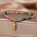 Natural tourmaline beaded anklet with flower design, adjustable chain with secure clasp
