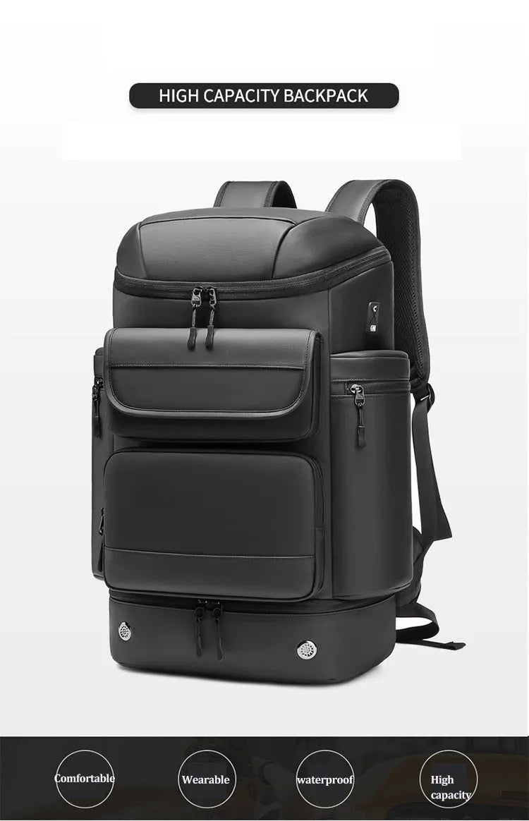 Men's large capacity waterproof travel shoulder bag in fashion black, with Niujin textile fabric, size 55cm by 31cm by 20cm