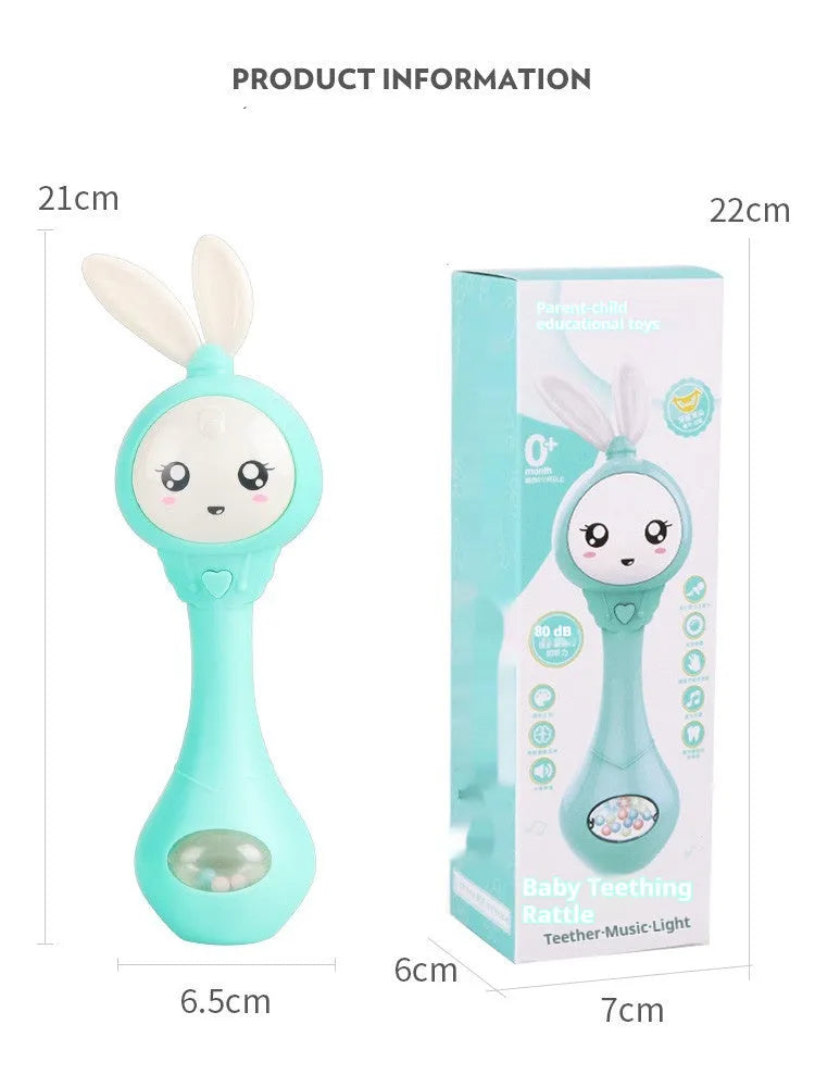 Colourful baby teething toy shaped like a music stick, made from ABS plastic.