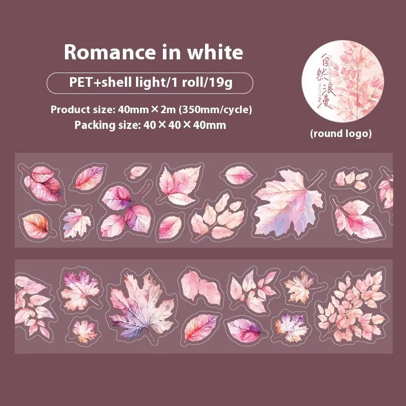 Six rolls of Deciduous Poetry Series decorative stickers showing autumn leaf patterns like ginkgo and maple.